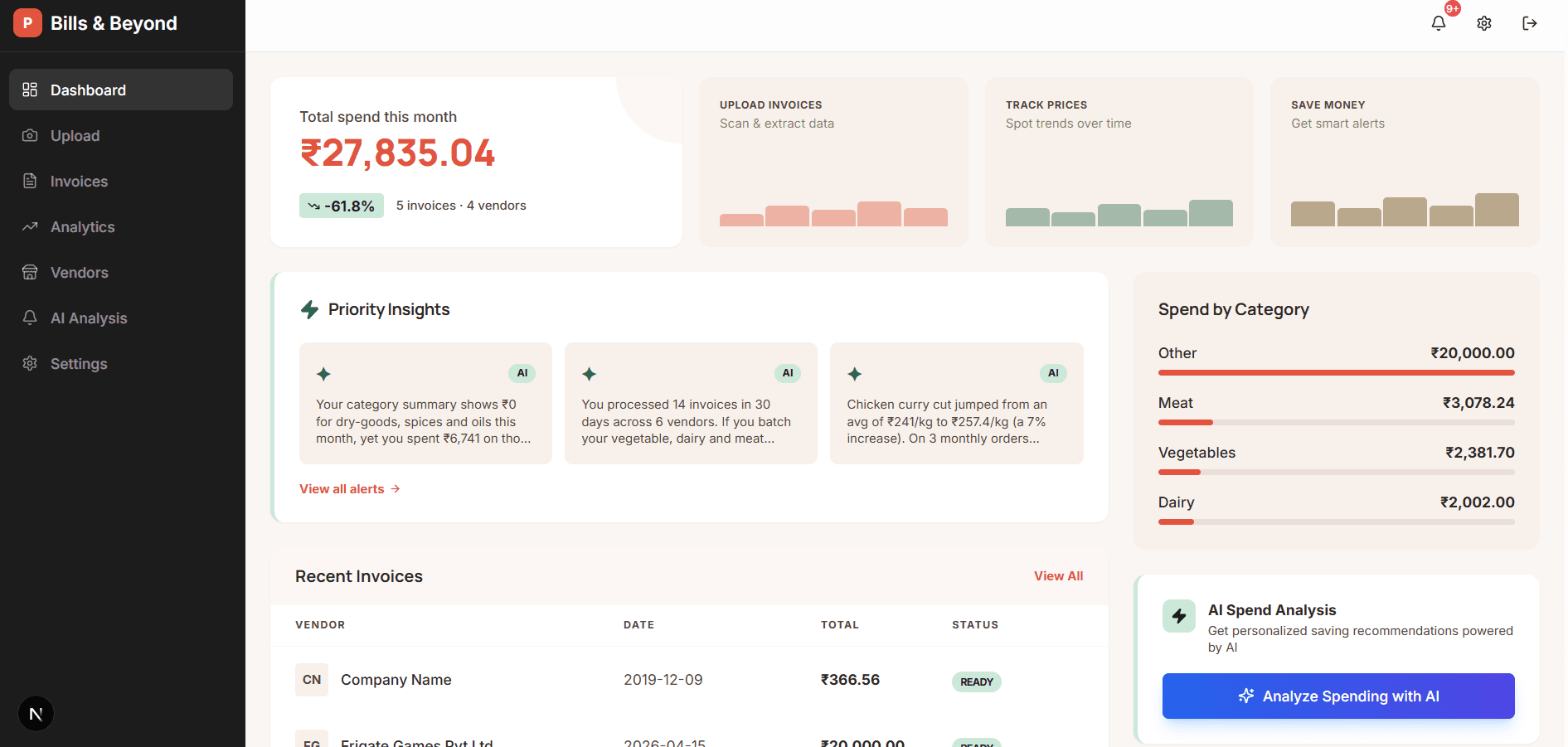 Bills & Beyond Dashboard